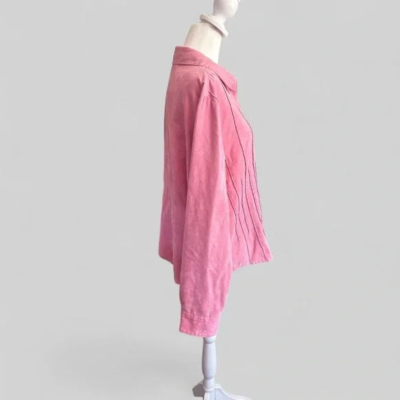Lemon Grass Petite Faux Suede Button Down Shirt Jacket Pink Women’s PXL - Picture 2 of 9